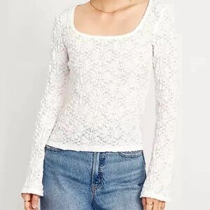 Old Navy NWT Size M White Textured Lace Boho Scoop Neck Flare Sleeve Top